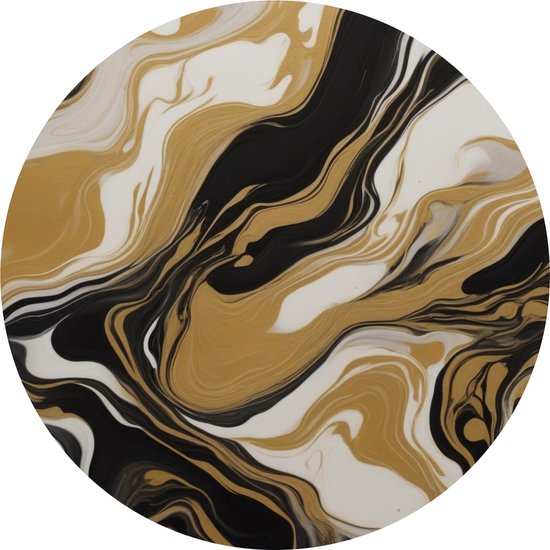 Abstract schilderij goud zwart wit 60x60 cm - Dibond - Wanddecoratie abstract - Muurcirkels - Moderne kunst - Woondecoratie - Slaapkamer schilderij - Woonkamer accessoires