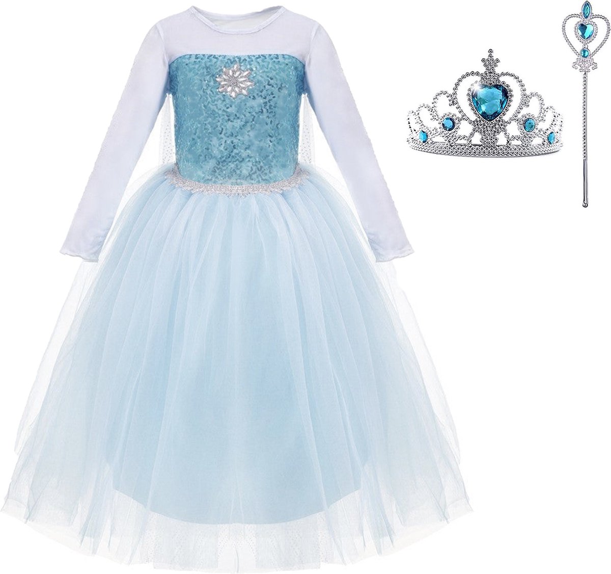Frozen verkleedkleding - Het Betere Merk prinsessenjurk meisje - Elsa jurk inclusief tiara en toverstaf - maat 110/116 - verkleedkleding kinderen