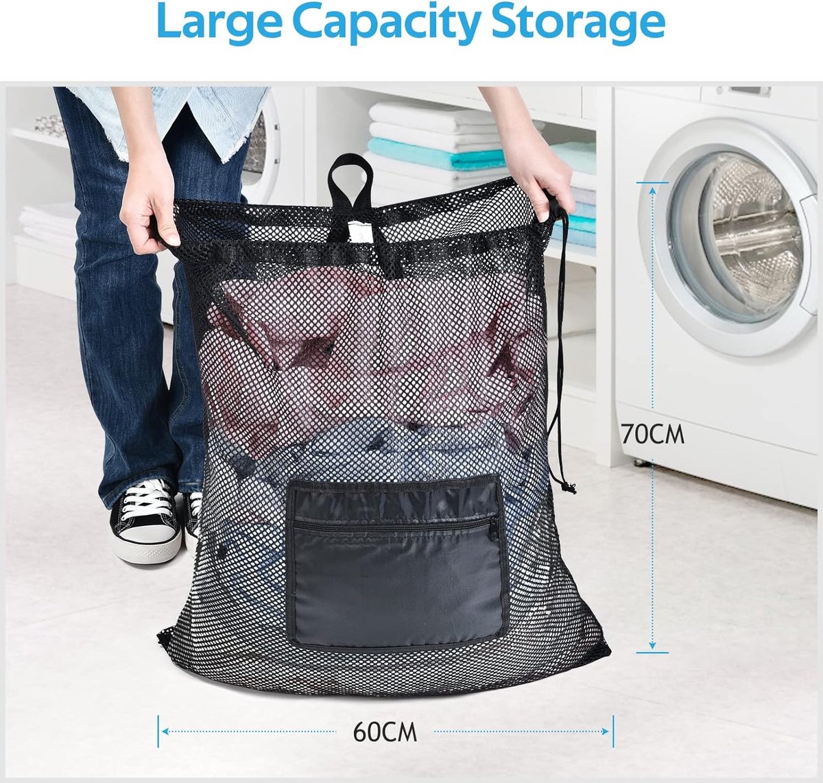 2pcs / set sac à linge portable grande capacité avec cordon de