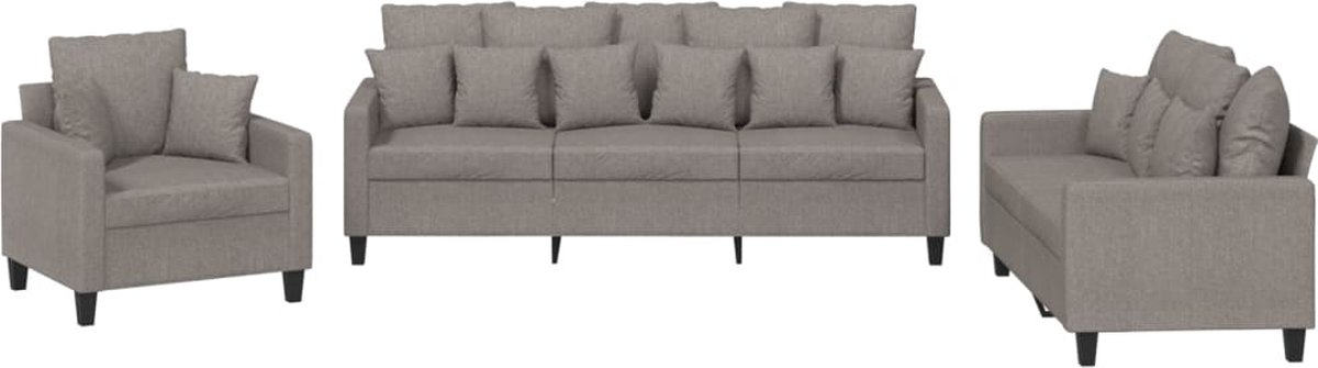 vidaXL - 3-delige - Loungeset - met - kussens - stof - taupe