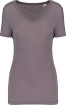 T-shirt Dames XS Kariban V-hals Korte mouw Metal grey 100% Lyocell