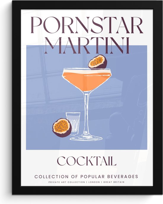 Fotolijst incl. Poster - Cocktail - Pornstar Martini - Vintage - Blauw - Posterlijst