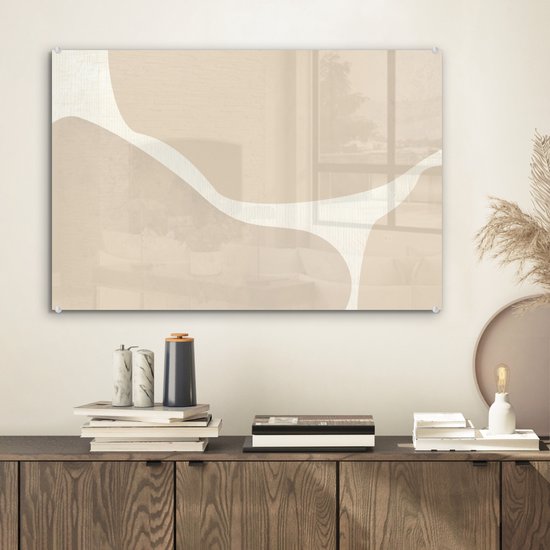 MuchoWow® Peinture sur verre 60x40 cm - Peinture sur verre acrylique - Abstrait - Beige - Art moderne - Photo sur verre - Peintures