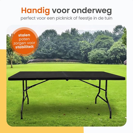 Goliving Table Pliante - Table Pliante - Table de Camping - Table Pliante d'extérieur - Résistante aux intempéries - 180 x 70 x 74 cm - Noir