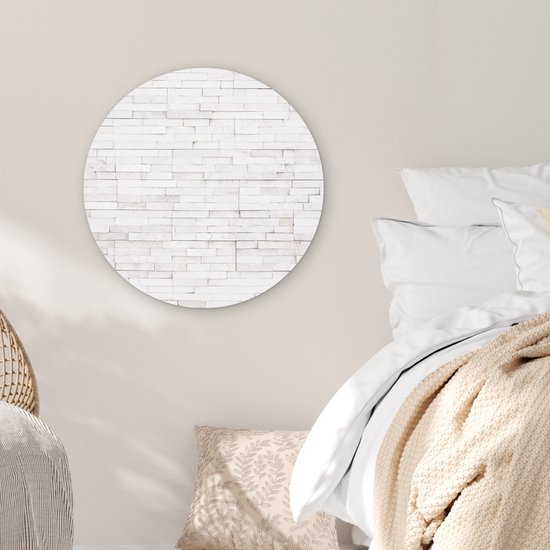 WallCircle - Cercle mural 60x60 - Pierre - Briques - Wit - Texture - Tableaux ronds salon - Plaque murale ronde - Cercle de Décoration murale murale - Décoration de chambre à l'intérieur - Cercle Décoration murale - Accessoires de maison