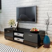 vidaXL TV-meubel hoogglans zwart 140x40.3x34.7cm - bewerkt hout en MDF - inclusief 2 schappen en 2 vakken met deuren - Kast