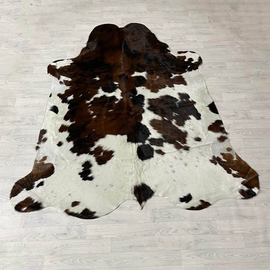 Lederstore Koeienhuid zwart bruin wit tricolor Normandier 215x200cm M/L