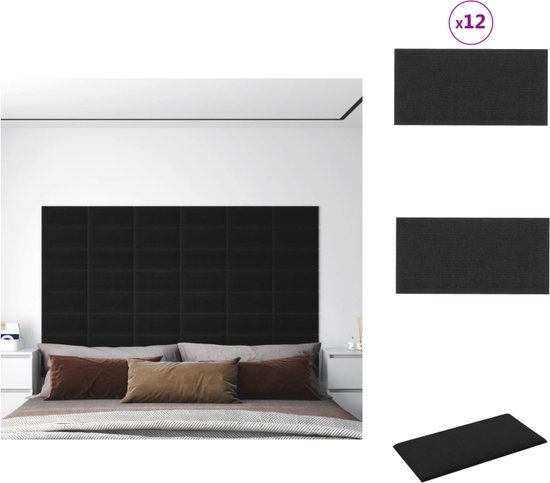 vidaXL Trendy Wandpanelen - Zwart - 30 x 15 cm - Hoogwaardige stof - Warmte- en geluidsisolatie - Brede toepassingen - Doe-het-zelf ontwerp - 12 x wandpaneel - Wandpaneel