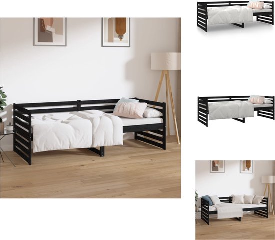 vidaXL Slaapbank Grenenhout 3-zijdig bedhek Gelat ontwerp Veelzijdig bed Extra opbergruimte Zwart 203.5x85.5x68.5 (LxBxH) 80x200 cm - Bed
