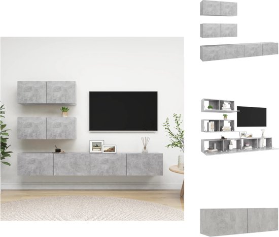 vidaXL Ensemble de meubles TV suspendus Gris béton - Aggloméré - 80 x 30 x 30 cm - 100 x 30 x 30 cm - Meuble