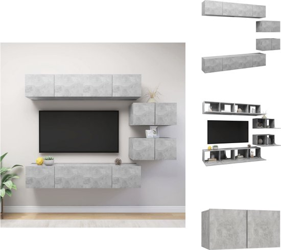 vidaXL Ensemble de meubles TV - Suspendu - Aggloméré - Gris béton - 80x30x30cm / 60x30x30cm - Assemblage requis - 6 pièces - Meuble