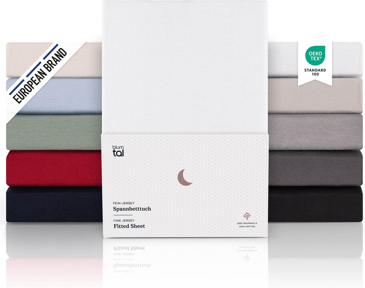 Blumtal Hoeslaken Premium Jersey - 200 x 220 cm - tot 40 cm Matrashoogte - Wit - 100% Katoen - Boxspring