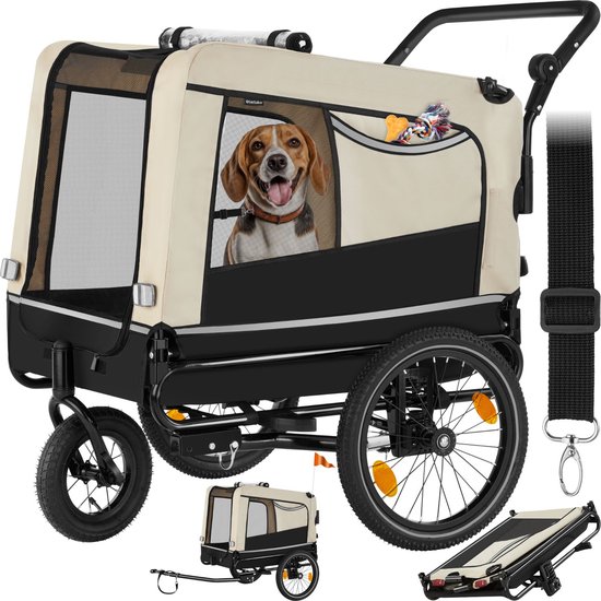 tectake® - Hondenkar WoofRider fietskar - beige - inklapbaar, tot 40 kg - hondenbuggy hondenwagen - 404945