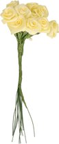 Rayher Decoratie roosjes satijn - bosje van 12 - zacht geel - 12 cm - hobby/DIY bloemetjes