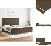 vidaXL Bedframe Donkerbruin Stof - 203 x 186 x 118/128 cm - Verstelbaar hoofdeinde - Met ondersteunende poten - Multiplex lattenbodem - Comfortabele rugondersteuning - Bed