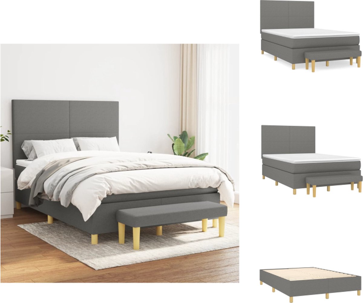 VidaXL Boxspringbed Comfort Bed Matras Topmatras 140 x 190 cm Donkergrijs Bed