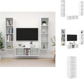 vidaXL Televisiewandmeubelset - Hoogglans wit - 1 tv-meubel- 37x37x107 cm - 2 tv-meubels- 37x37x142.5 cm - Spaanplaat - Kast