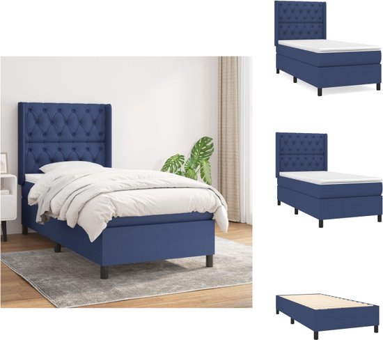 vidaXL Boxspringbed - Blauw - 203 x 83 x 118/128 cm - Pocketvering - Medium Firm - Huidvriendelijke Matrashoes - Bed