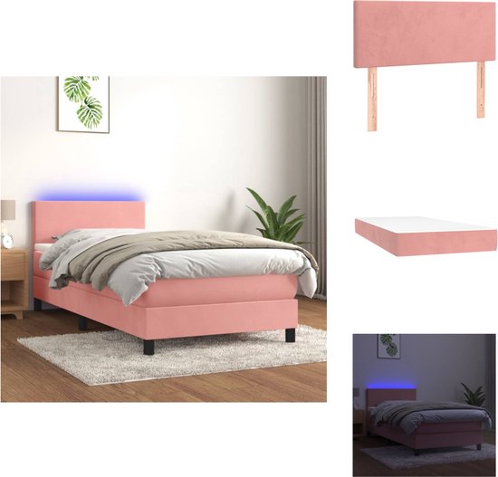 vidaXL Boxspring Bed - Roze - Fluweel - 100x200 cm - LED - Bed