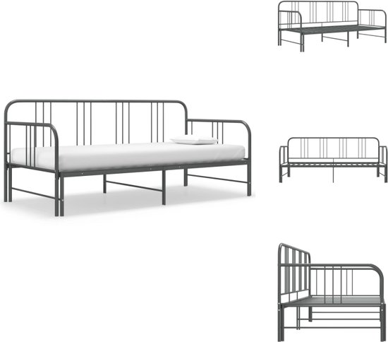 vidaXL Bedbank Loungeset - Gepoedercoat Metaal - Grijs - 206x185x88 cm - Zijplank - Voor 2 personen - Bed