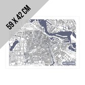 Poster/ affiche Map stad Amsterdam | 59 x 42 cm | A2 formaat | Stratenplan | Aardrijkskunde | Landkaart | Nederland | Hoofdstad Nederland | Amstel | HVO papier | Beschrijfbaar | 2 stuks