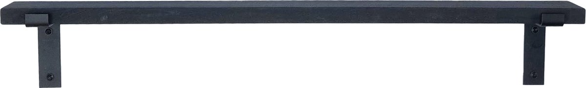 GoudmetHout® Wandplank Industrieel - 220 x 10 cm Muurplank - Zwart Eiken Hout - Decoratie Wandrek & Boekenrek - Hangplank Keuken - Wall Shelf + 2 Mat Zwarte Plankdragers van Staal
