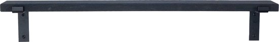 GoudmetHout - Massief eiken wandplank - 220 x 10 cm - Zwart Eiken - Inclusief industriële plankdragers l-vorm mat zwart - lange boekenplank
