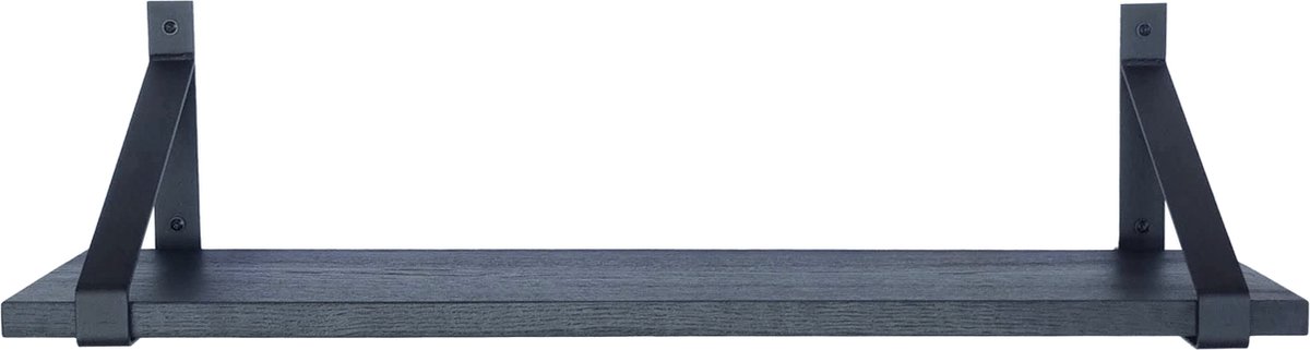 GoudmetHout Wandplank Industrieel - 220 x 25 cm Muurplank - Zwart Eiken Hout - Decoratie Wandrek & Boekenrek - Hangplank Keuken - Wall Shelf + 2 Mat Zwarte Plankdragers van Staal
