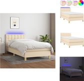 vidaXL Boxspring 90x200 - crème stof - verstelbaar hoofdbord - met LED-licht - pocketvering matras - huidvriendelijk topmatras - inclusief montagehandleiding en USB-aansluiting - Bed