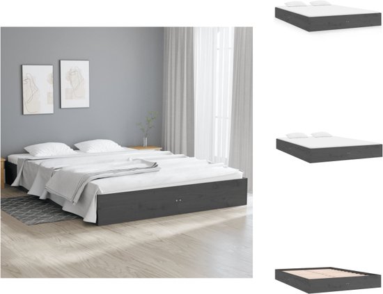 vidaXL Bedframe - Grenenhout - Grijs - 203 x 122.5 x 23 cm - Geschikt voor 120 x 200 cm matras - Bed