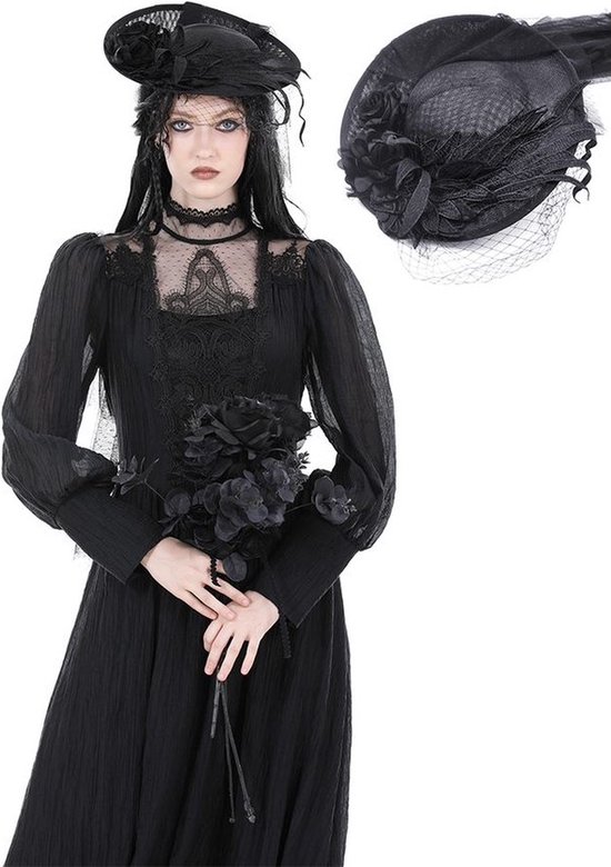 Dark in Love - Gothic lady veil hat Hoed - Zwart