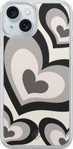 Casimoda® hoesje - Geschikt voor iPhone 15 - Hart Swirl Zwart - 2-in-1 case - Schokbestendig - Illustratie - Verhoogde randen - Zwart, Transparant