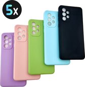5 Pack - Hoesje Geschikt voor Samsung Galaxy A23 5G / 4G - 5x Siliconen Shock Proof Case - Stevige TPU Cover - Multipack met Groen, Zwart, Blauw, Roze en Paars