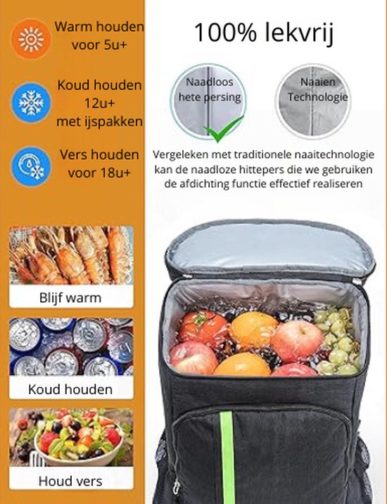 Sac à dos réfrigérant 30 litres - Sac à dos thermique - Sac à dos Cooler - Sac à dos réfrigérant - avec décapsuleur - Porte-bouteille