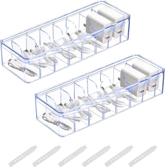 Set van 2 datakabel-organizer, kabelbox, transparante kunststof