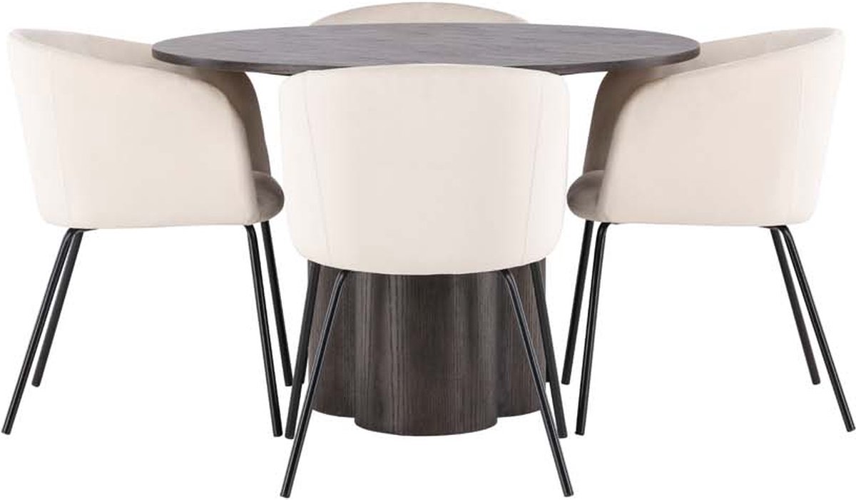 Olivia eethoek tafel mokka en 4 berit stoelen beige.