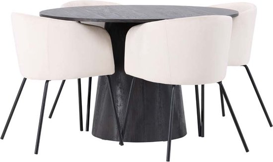 Table à manger Lanzo moka et 4 chaises berit beige.
