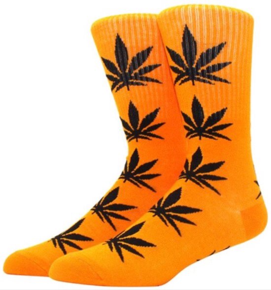 CHPN - Wiet sokken - Weed socks - Cadeau - Sokken - Oranje/Zwart - Unisex - One size - 36-46
