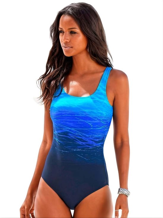 Badpak met batikprint en modellerend effect- Criss cross zwempak bikini zwemkleding strandkleding 0205- Blauw- Maat XL