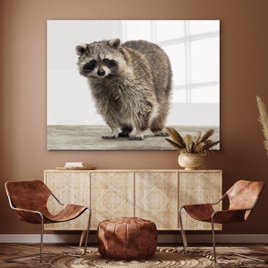 MuchoWow® Peinture sur verre 160x120 cm - Peinture sur verre acrylique - Raton laveur - Animaux - fond blanc - Garçons - Filles - Enfants - Photo sur verre - Peintures