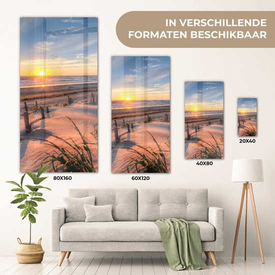 MuchoWow® Peinture sur Verre - Plage - Mer - Dune - Coucher de Soleil - Paysage - 60x120 cm - Peintures sur Verre Acrylique - Photo sur Glas