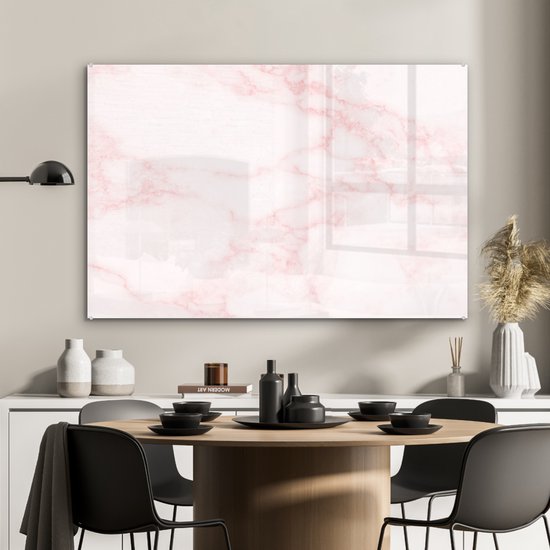 MuchoWow® Peinture sur verre 90x60 cm - Peinture sur verre acrylique - Marbre - Texture - Rose - Chic - Photo sur verre - Peintures