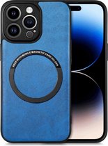 Hoesje MagSafe Kunstleer Back Cover Blauw Geschikt voor Apple iPhone 15 Pro