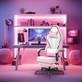 Gaming stoel, ergonomische gamingstoel met voetensteunen, pc-stoel met hoofdsteun en lendenkussen, 360 graden draaibaar, in hoogte verstelbare stof, gamingstoel, roze