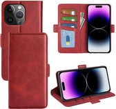 iPhone 15 Pro Max Hoesje - MobyDefend Luxe Wallet Book Case (Sluiting Zijkant) - Rood - GSM Hoesje - Telefoonhoesje Geschikt Voor iPhone 15 Pro Max