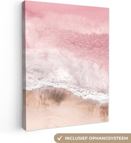 Canvas Schilderij Zee - Strand - Roze - Natuur - 60x80 cm - Wanddecoratie
