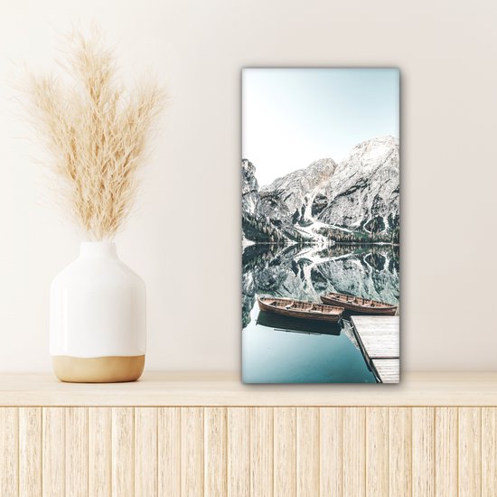 Tableau sur toile Paysage - Bateau - Hiver - Montagnes - 20x40 cm - Décoration murale