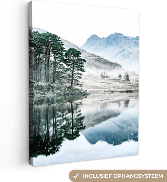 Tableau sur toile Nature - Hiver - Montagnes - Forêt - 90x120 cm - Décoration murale