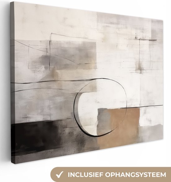 Canvas schilderij 160x120 cm - Wanddecoratie Abstracte kunst - Industrieel - Wit - Grijs - Muurdecoratie woonkamer - Kamer decoratie modern - Abstracte schilderijen