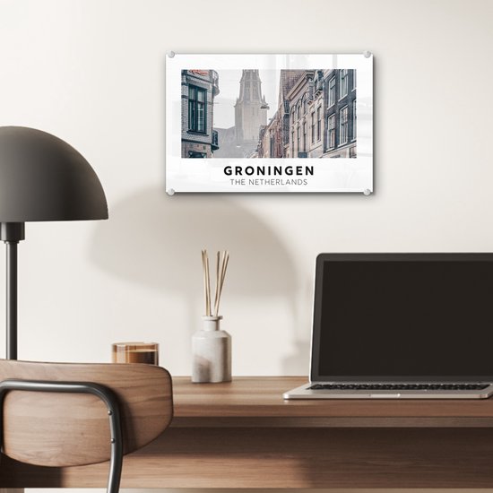 MuchoWow® Peinture sur Verre - Groningen - Nederland - Tour - 30x20 cm - Peintures sur Verre Acrylique - Photo sur Glas